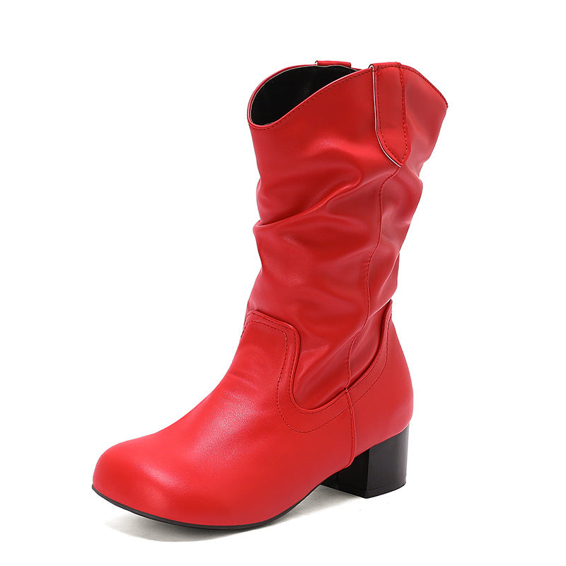 Damens moda västernstövlar med elegant rynkning och moderiktig klack Eva Jonsson-Eva Jonsson