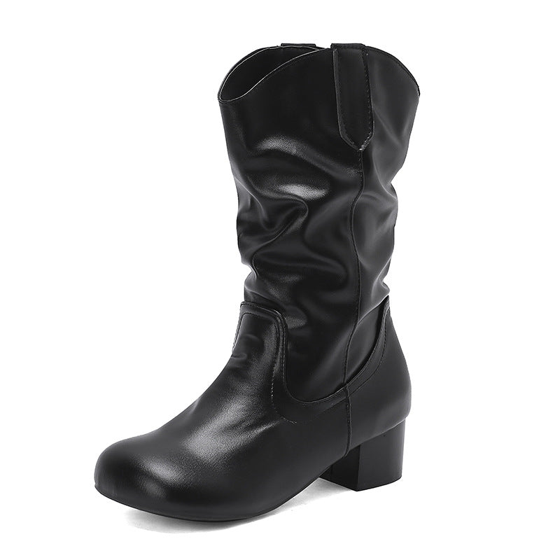 Damens moda västernstövlar med elegant rynkning och moderiktig klack Eva Jonsson-Eva Jonsson