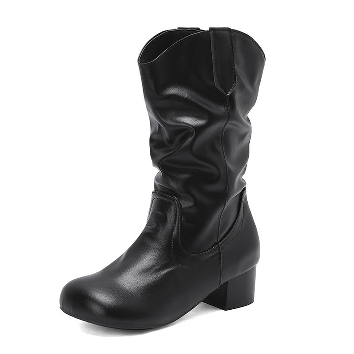 Damens moda västernstövlar med elegant rynkning och moderiktig klack Eva Jonsson-Eva Jonsson