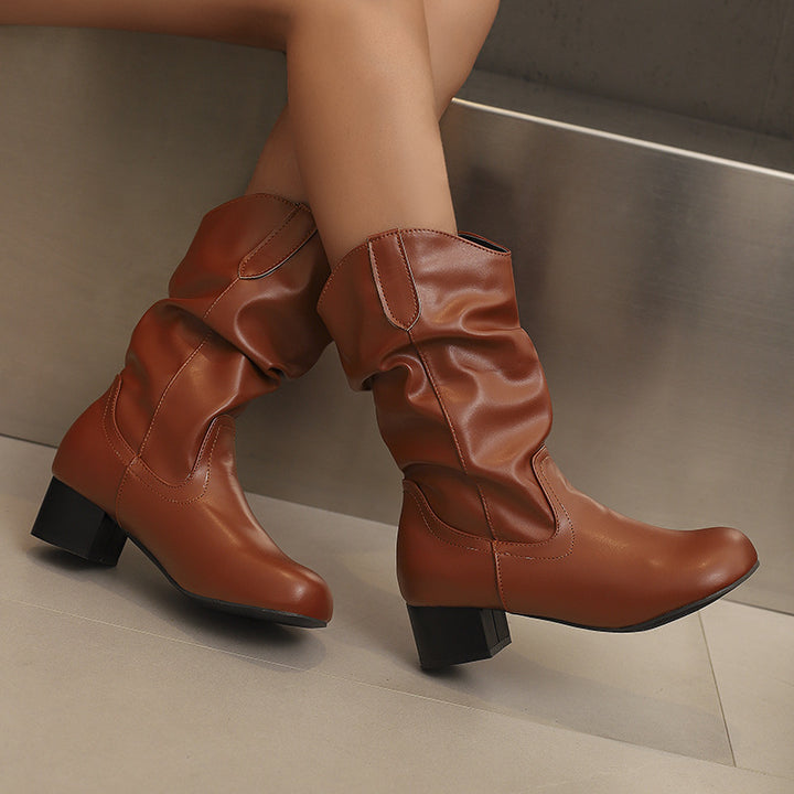 Damens moda västernstövlar med elegant rynkning och moderiktig klack Eva Jonsson-Eva Jonsson