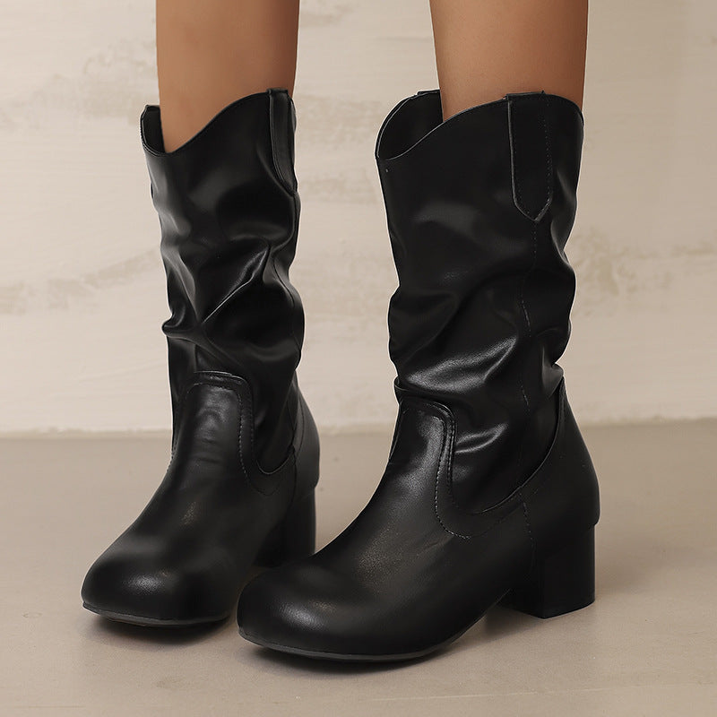 Damens moda västernstövlar med elegant rynkning och moderiktig klack Eva Jonsson-Eva Jonsson