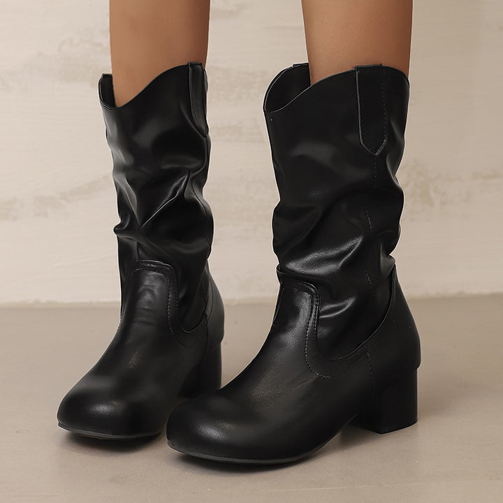 Damens moda västernstövlar med elegant rynkning och moderiktig klack Eva Jonsson-Eva Jonsson