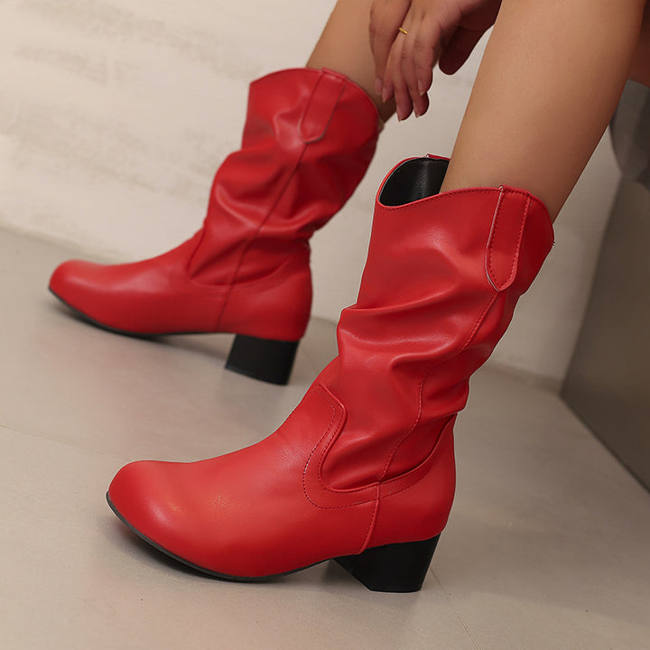 Damens moda västernstövlar med elegant rynkning och moderiktig klack Eva Jonsson-Eva Jonsson