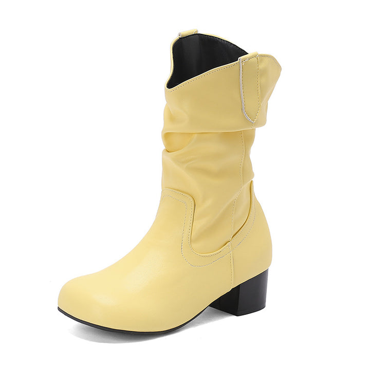 Damens moda västernstövlar med elegant rynkning och moderiktig klack Eva Jonsson-Eva Jonsson