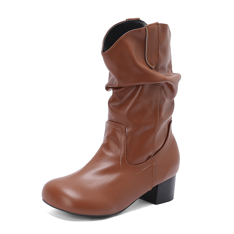 Damens moda västernstövlar med elegant rynkning och moderiktig klack Eva Jonsson-Eva Jonsson