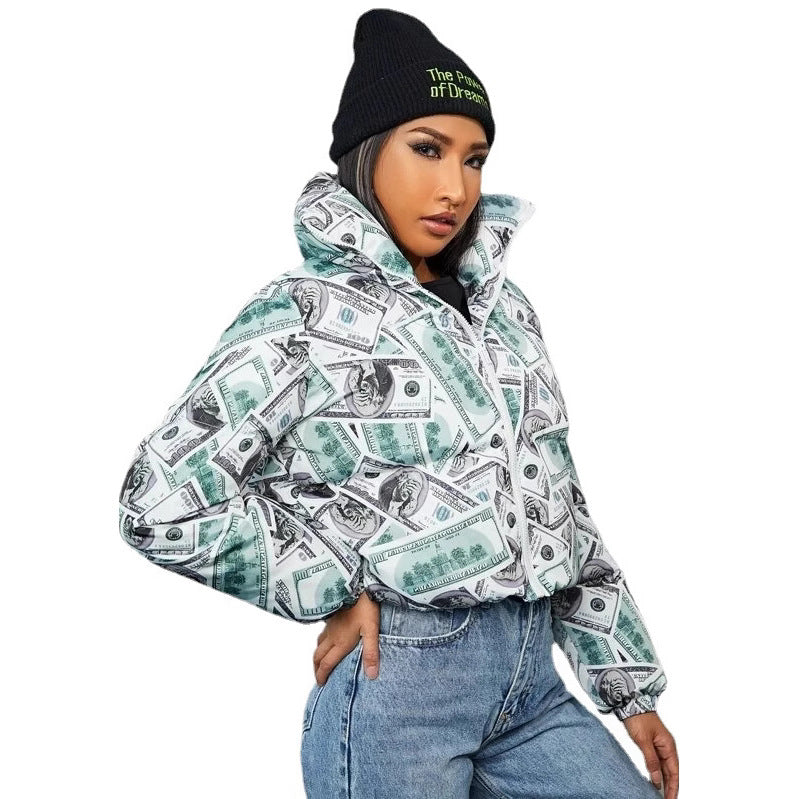 Damens moderiktad cropped quiltad jacka i dollar-design Mirla-Eva Jonsson
