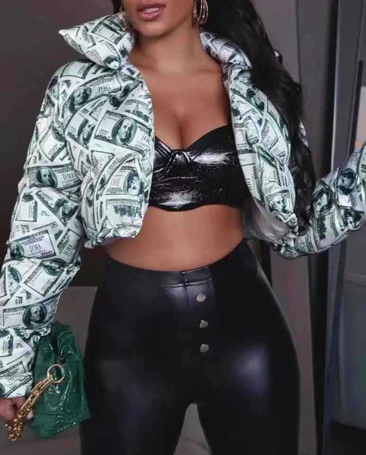 Damens moderiktad cropped quiltad jacka i dollar-design Mirla-Eva Jonsson