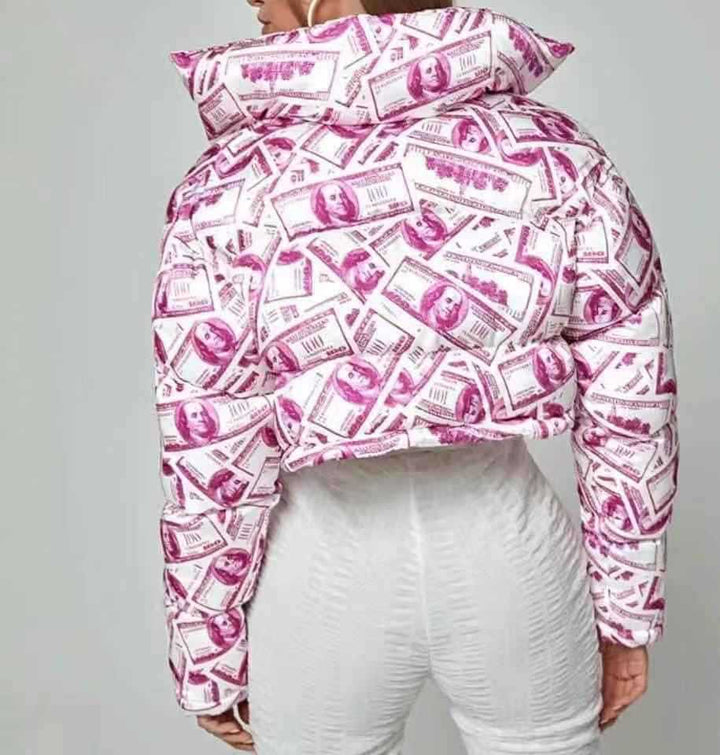 Damens moderiktad cropped quiltad jacka i dollar-design Mirla-Eva Jonsson