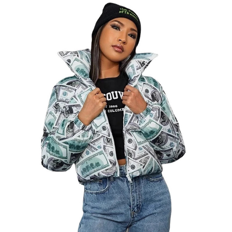 Damens moderiktad cropped quiltad jacka i dollar-design Mirla-Eva Jonsson