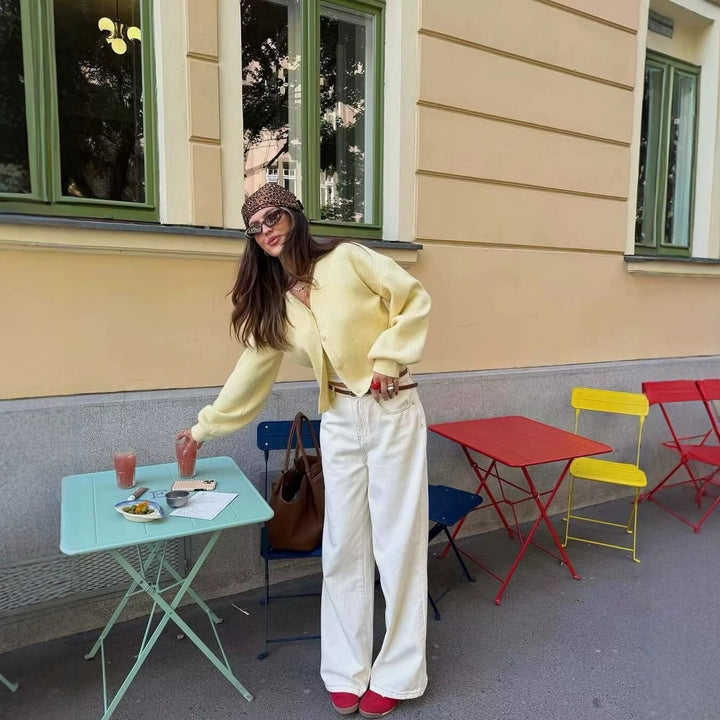 Damens modern stickad cardigan med stora knappar Mirla-Eva Jonsson
