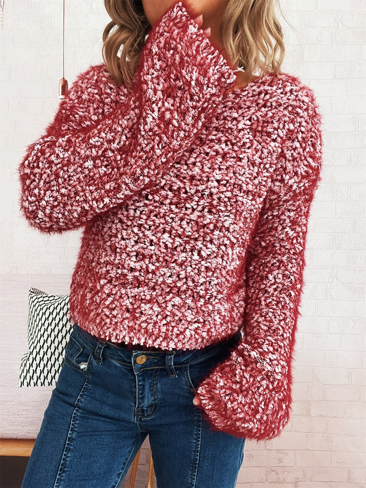 Damens mysig stickad tröja med iögonfallande fleece-design och bred passform Eva Jonsson-Eva Jonsson