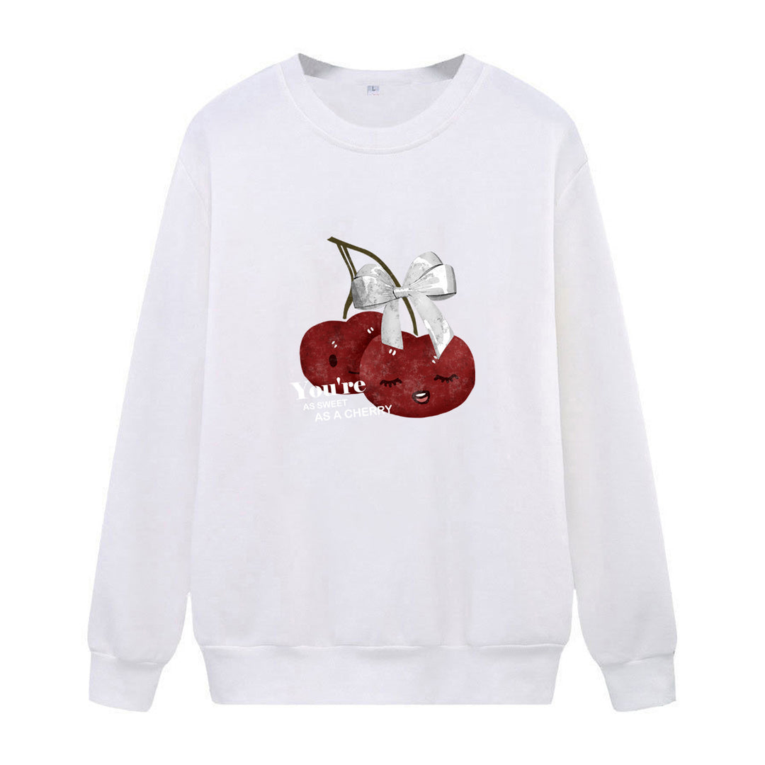 Damens mysiga sweatshirt med fruktig körsbärsmotiv Mirla-Eva Jonsson