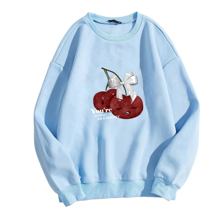 Damens mysiga sweatshirt med fruktig körsbärsmotiv Mirla-Eva Jonsson