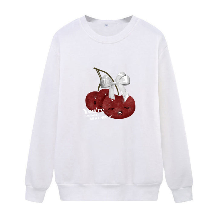 Damens mysiga sweatshirt med fruktig körsbärsmotiv Mirla-Eva Jonsson