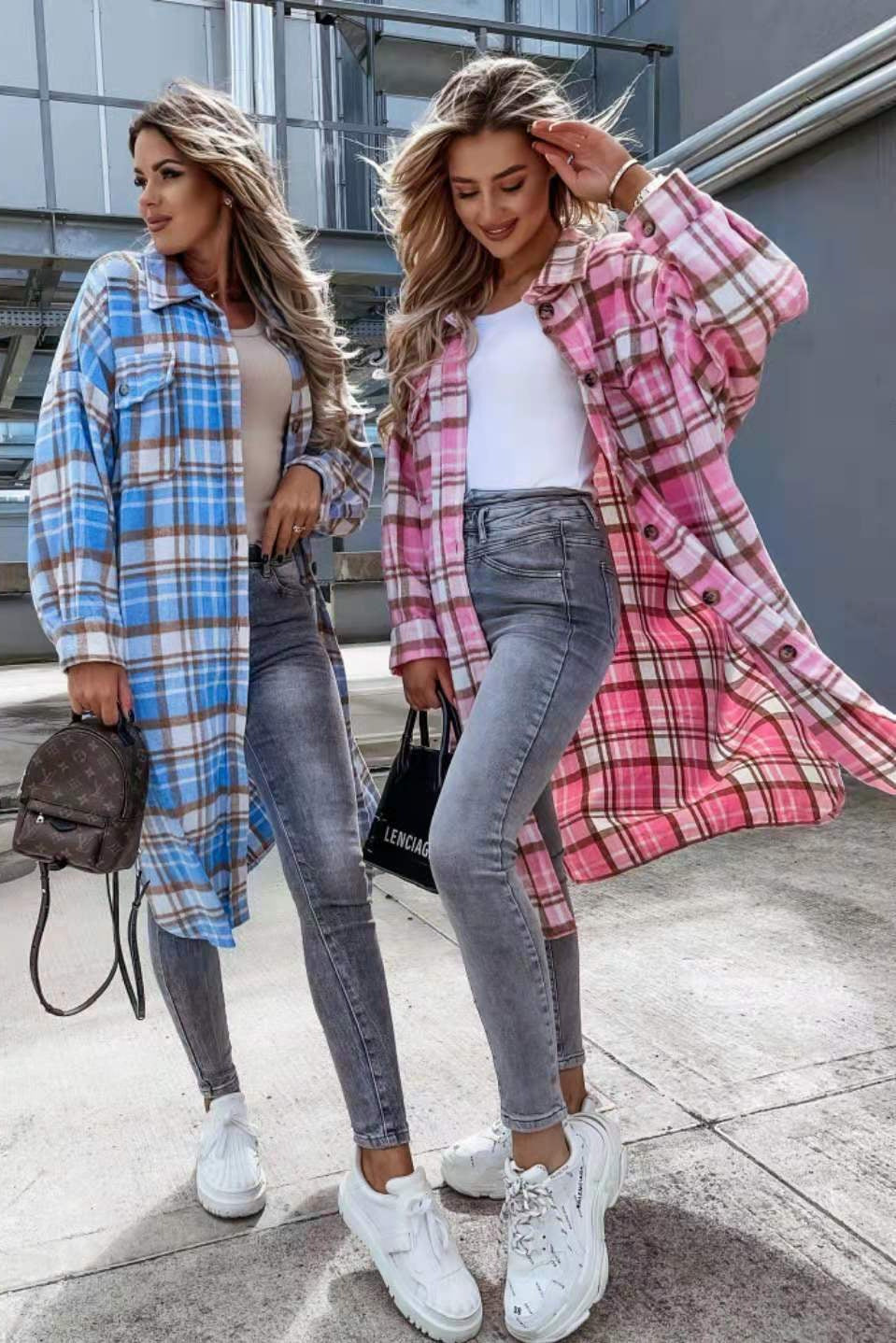 Damens oversized rutiga skjortblusjacka Mirla-Eva Jonsson