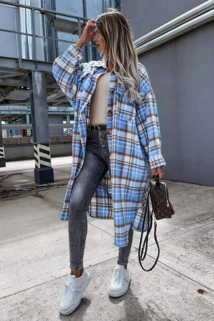 Damens oversized rutiga skjortblusjacka Mirla-Eva Jonsson