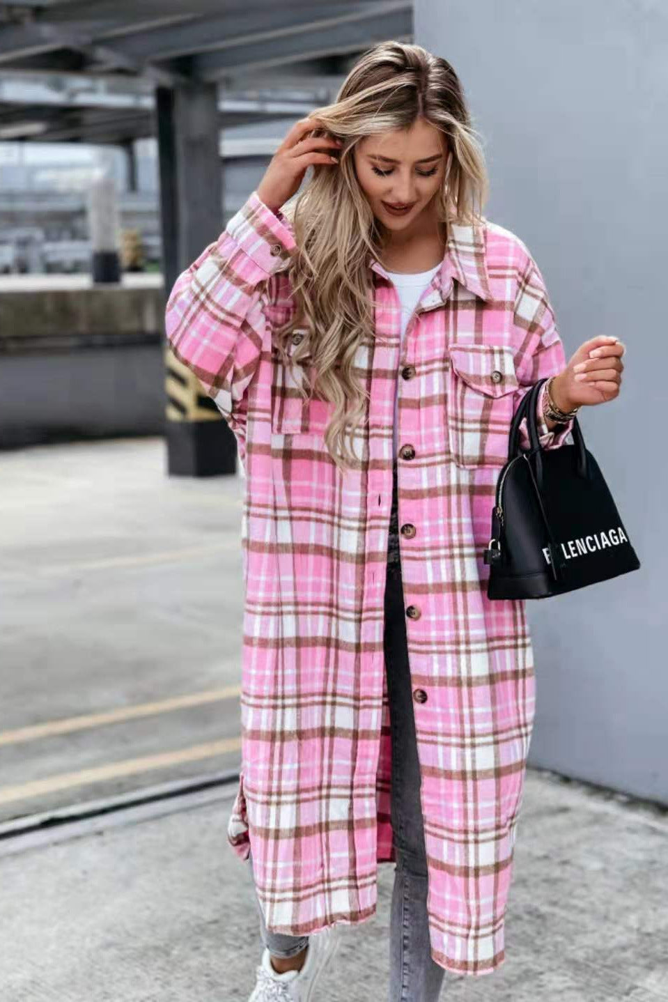 Damens oversized rutiga skjortblusjacka Mirla-Eva Jonsson