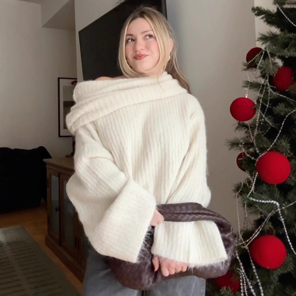 Damens oversized stickad tröja med vid passform och djup V-ringning Eva Jonsson-Eva Jonsson