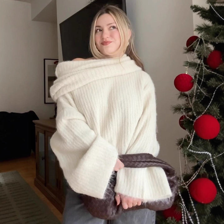 Damens oversized stickad tröja med vid passform och djup V-ringning Eva Jonsson-Eva Jonsson