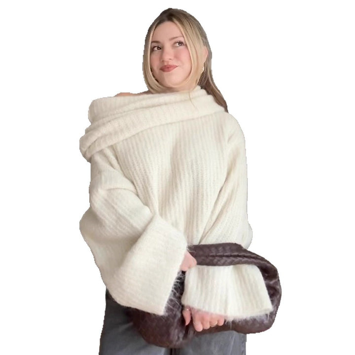Damens oversized stickad tröja med vid passform och djup V-ringning Eva Jonsson-Eva Jonsson