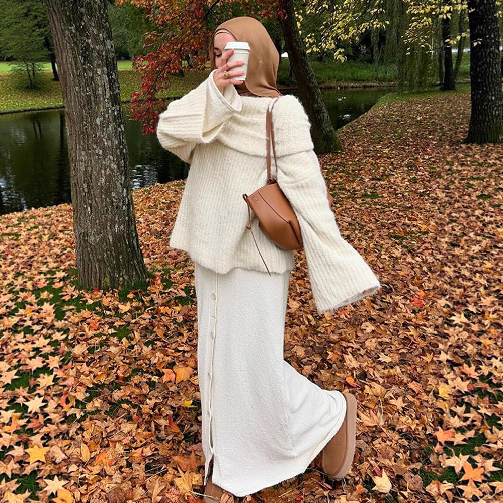 Damens oversized stickad tröja med vid passform och djup V-ringning Eva Jonsson-Eva Jonsson