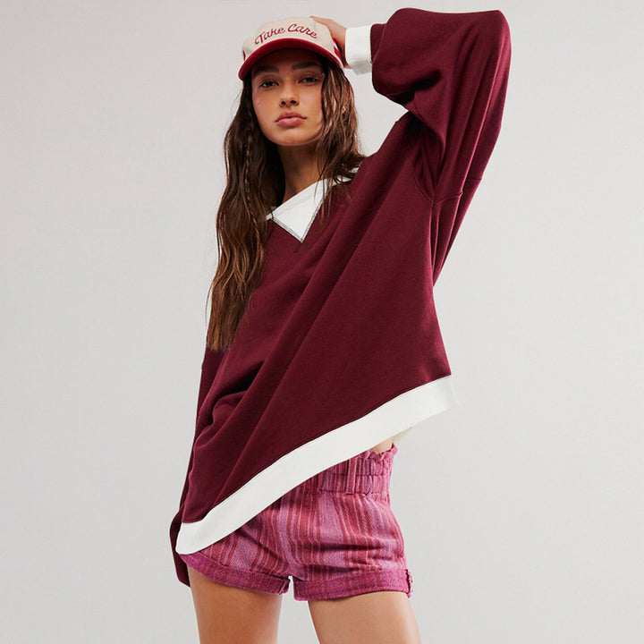 Damens oversized sweatshirt med V-öppning och bred midja Mirla-Eva Jonsson