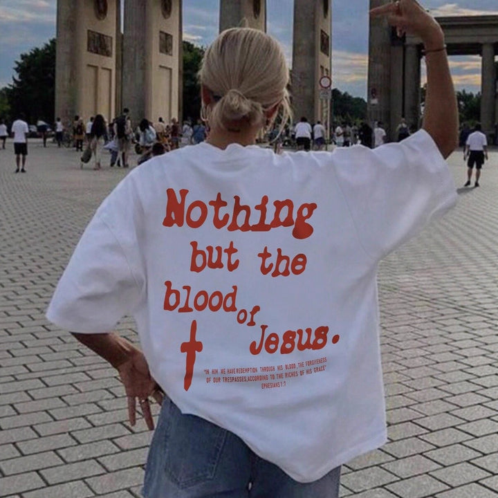 Damens oversized t-shirt med kreativ text och avslappnad passform Mirla-Eva Jonsson