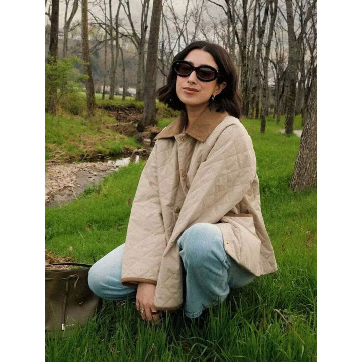 Damens quiltad övergångsjacka med kordkrage och praktiska fickor Eva Jonsson-Eva Jonsson