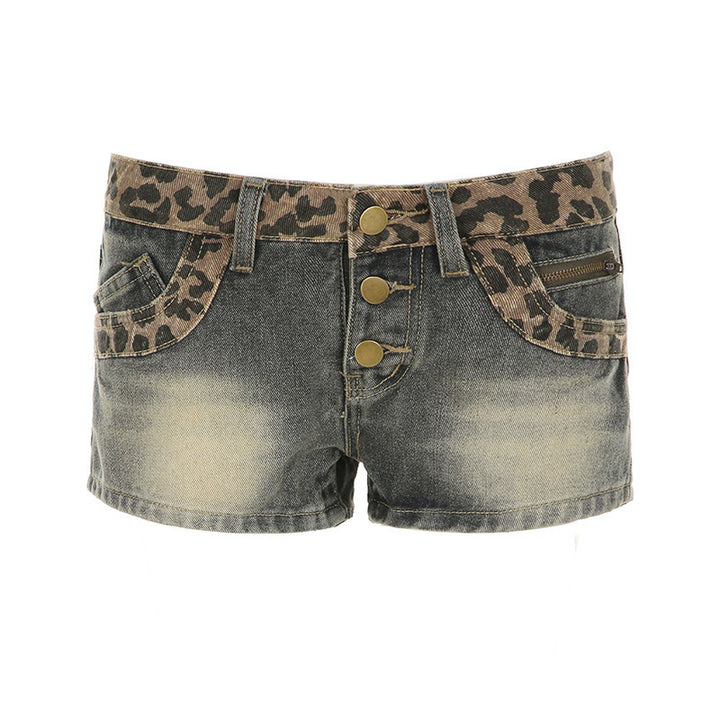 Damen's short jeans shorts with leopard print and gathered waist Mirla-Eva Jonsson