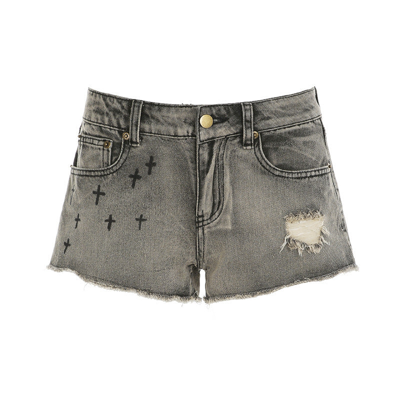 Damen's short jeans shorts with leopard print and gathered waist Mirla-Eva Jonsson