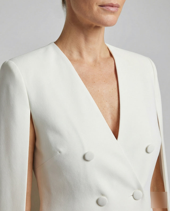 Damens snittad Cape-blazer klänning med dubbelknäppning-Eva Jonsson
