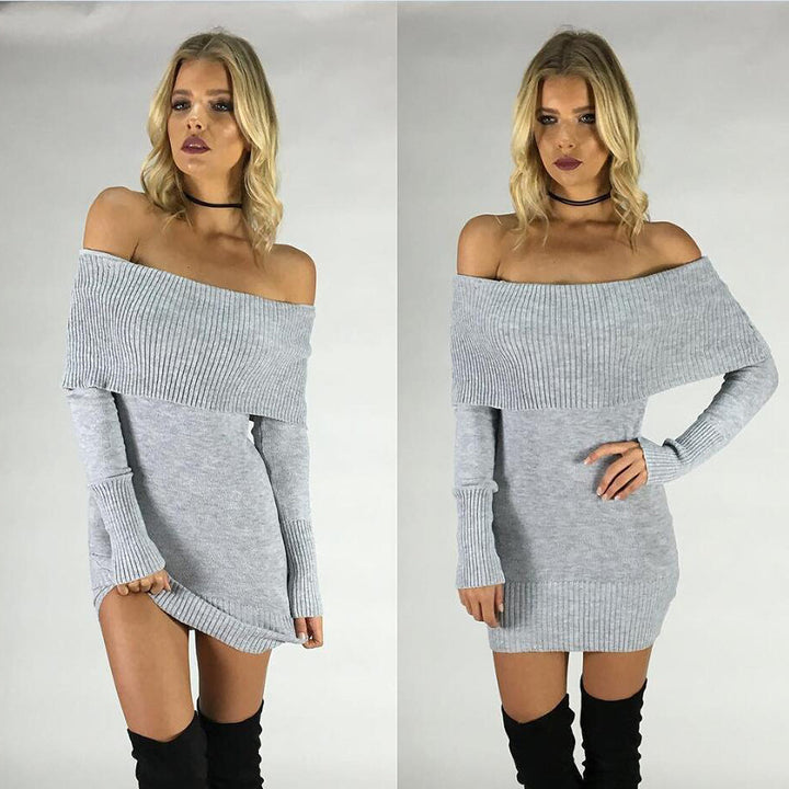 Damens stickad klänning med off-shoulder-design och dekorativ snodd Eva Jonsson-Eva Jonsson