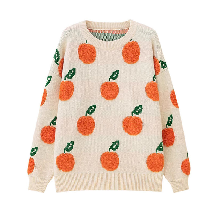 Damens stickad tröja med lekfullt fruktdesign Mirla-Eva Jonsson