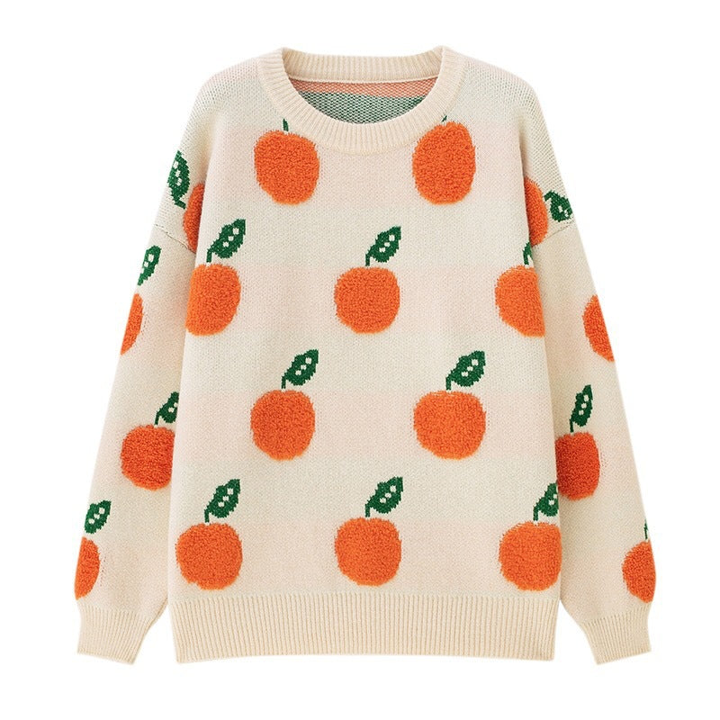 Damens stickad tröja med lekfullt fruktdesign Mirla-Eva Jonsson