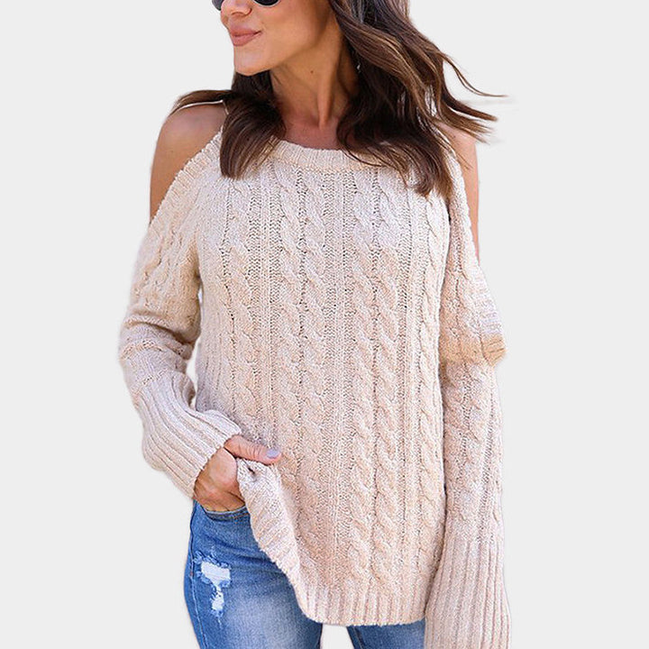 Damens stickad tröja med off-shoulder design och hög krage Eva Jonsson-Eva Jonsson