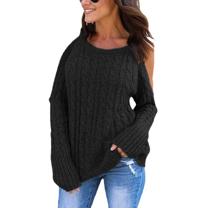 Damens stickad tröja med off-shoulder design och hög krage Eva Jonsson-Eva Jonsson