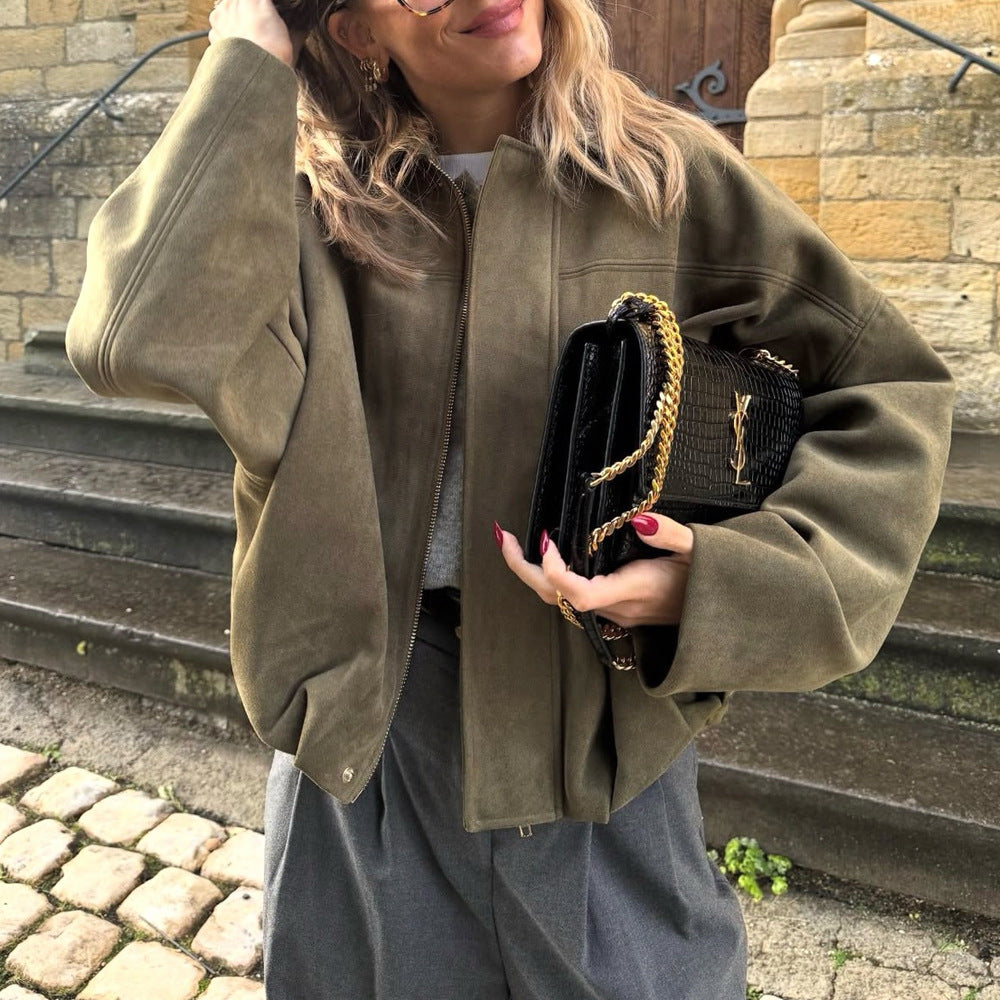 Damens stiliga, oversized konstläderjacka med elastisk midja Mirla-Eva Jonsson