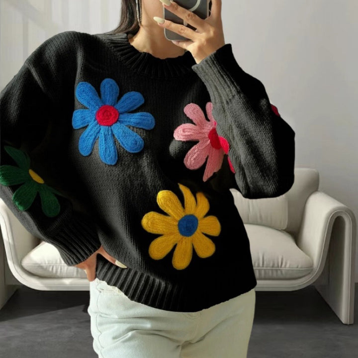 Damens stiliga tröja med blommigt strukturdesign Eva Jonsson-Eva Jonsson
