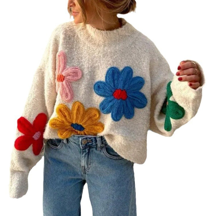 Damens stiliga tröja med blommigt strukturdesign Eva Jonsson-Eva Jonsson