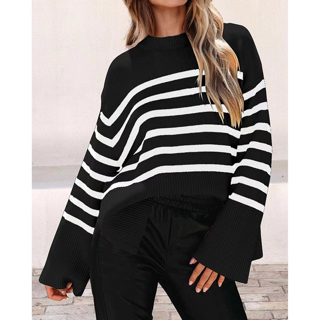 Damens trendiga oversized tröja med randmönster Eva Jonsson-Eva Jonsson