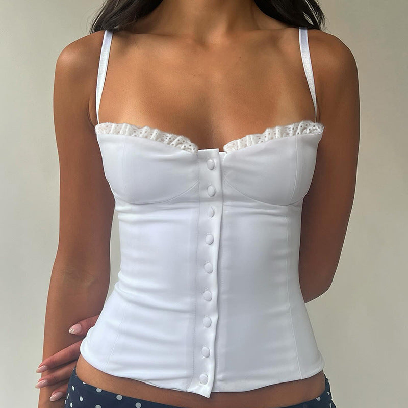Damenshirt mit Spitzenbesatz und dekorativen Knopfdetails Mirla-Eva Jonsson