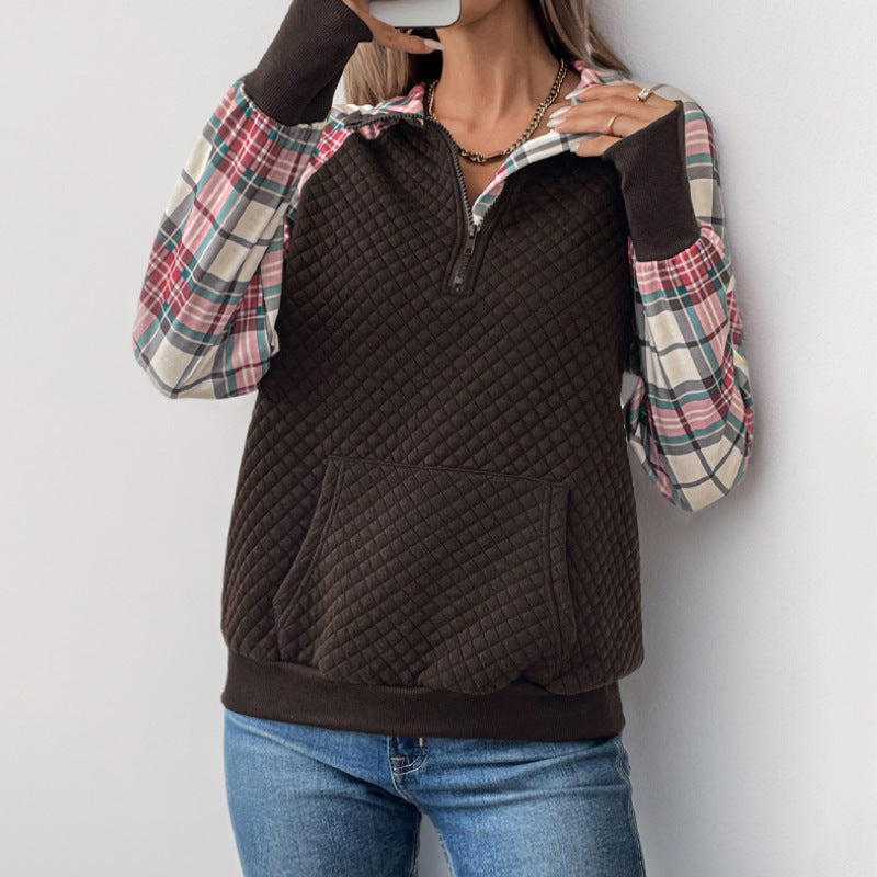 Damer ¼-ärmad sweatshirt med rutig detalj och bekväm passform Eva Jonsson-Eva Jonsson