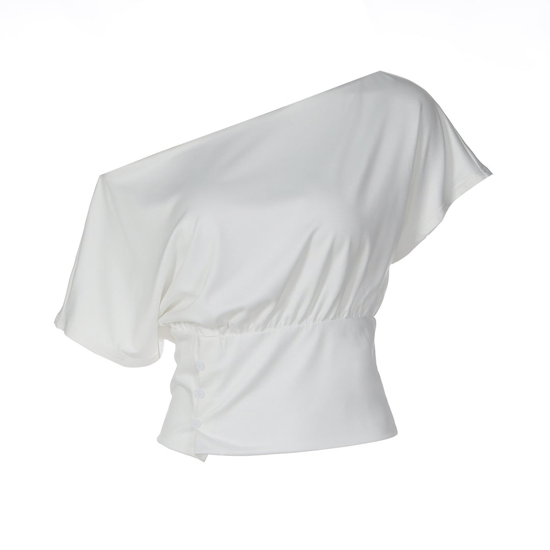 Damer Asymmetrisk Blusenshirt med raffinerade draperingar Mirla-Eva Jonsson