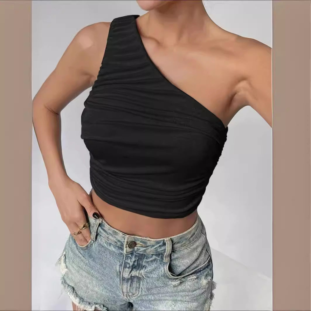 Damer Asymmetrisk Crop-Top med Rynkdetaljer Mirla-Eva Jonsson