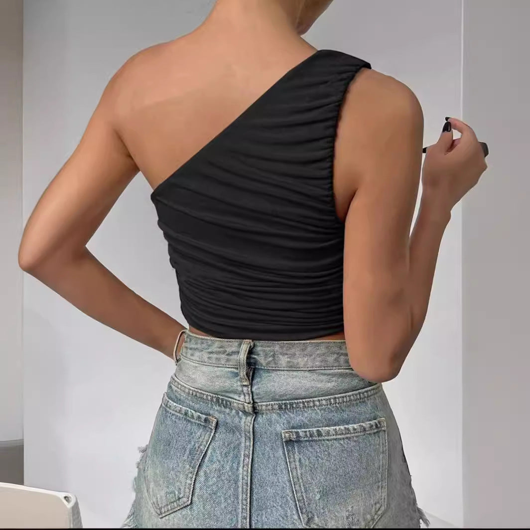 Damer Asymmetrisk Crop-Top med Rynkdetaljer Mirla-Eva Jonsson