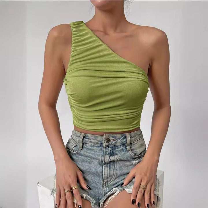 Damer Asymmetrisk Crop-Top med Rynkdetaljer Mirla-Eva Jonsson