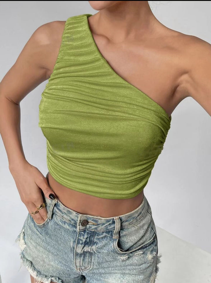Damer Asymmetrisk Crop-Top med Rynkdetaljer Mirla-Eva Jonsson