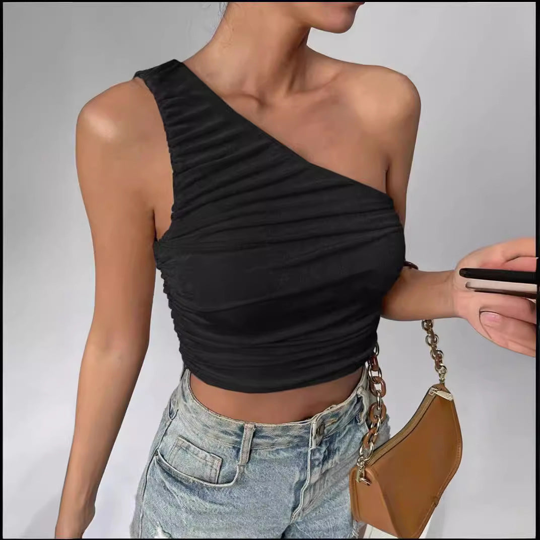 Damer Asymmetrisk Crop-Top med Rynkdetaljer Mirla-Eva Jonsson