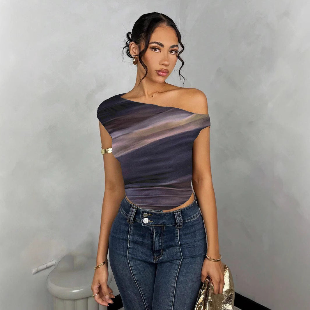 Damer Asymmetrisk Crop-Top med elegant vågdesign och raffinerad skärning Mirla-Eva Jonsson