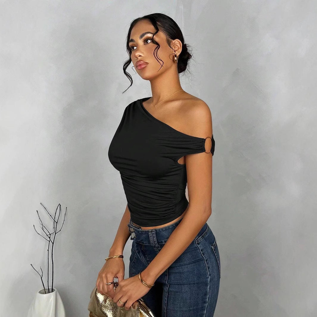 Damer Asymmetrisk Crop-Top med elegant vågdesign och raffinerad skärning Mirla-Eva Jonsson